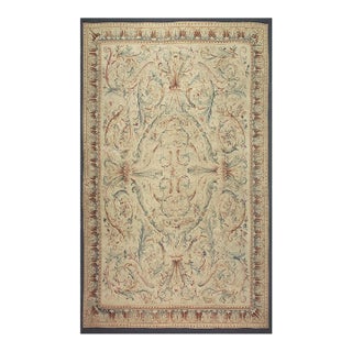 Mid-19th-Century Beige Field Medallion Antique Aubusson Flatweave Wool Rug For Sale