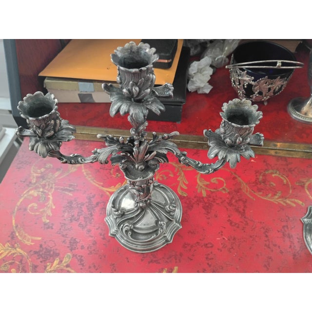 Silver 1920s Rococo Elaborated Detailed Rococo Arno Fassi Silver Foliate Pair of Candelabras - Pair For Sale - Image 8 of 13