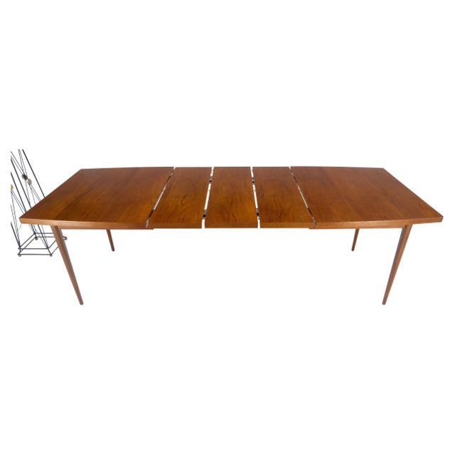 Danish Mid Century Modern Teak Boat Shape Dining Table w/ 3 12" Leaves MINT