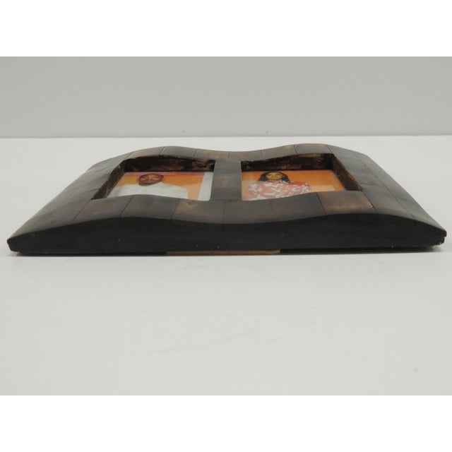 Mid-Century Modern Brown & Gold Tone Coconut Shell Decorative Picture Frame For Sale - Image 3 of 4