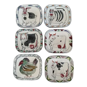 Late 20th Century Suki Diamond-Signed Stoneware Wall Plates Featuring Farm Animals, Set of 6