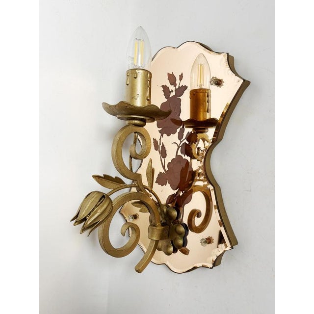 Art Deco Wall Sconces in Patinated Gold Metal and Glass, France, 1950, Set of 2 For Sale - Image 12 of 14