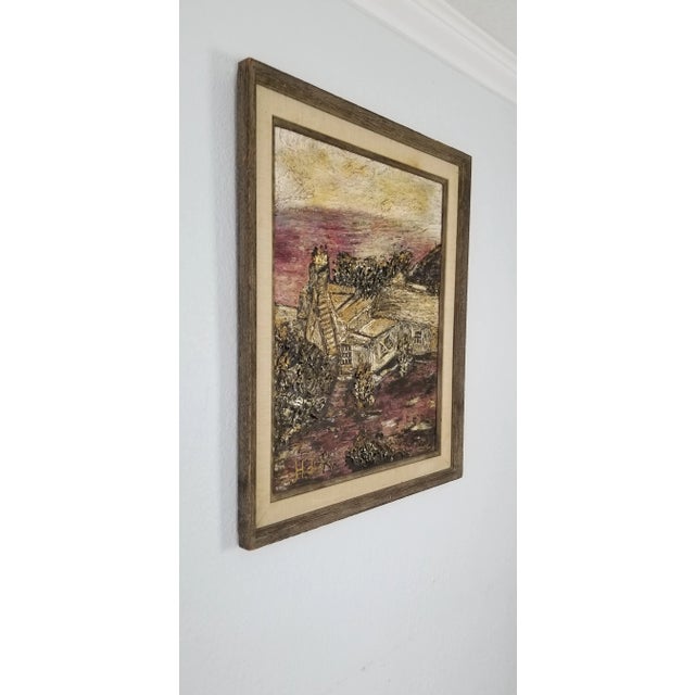 Offered for sale this incredible Vintage Mid-century Brutalist textured Figurative landscape Impressionist abstract...