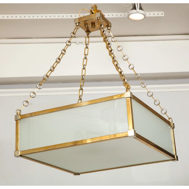 Art Deco Bespoke Art Deco Style Nickel and Brass-Plated Pendant Fixture For Sale - Image 3 of 8