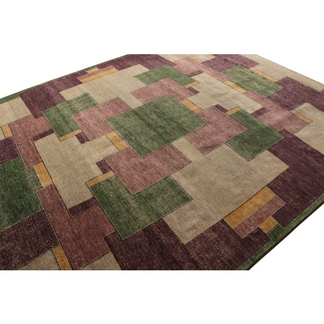 Art Deco Rug & Kilim’s Oversized Piet Rug in Eggplant and Green, 12x18 For Sale - Image 3 of 6