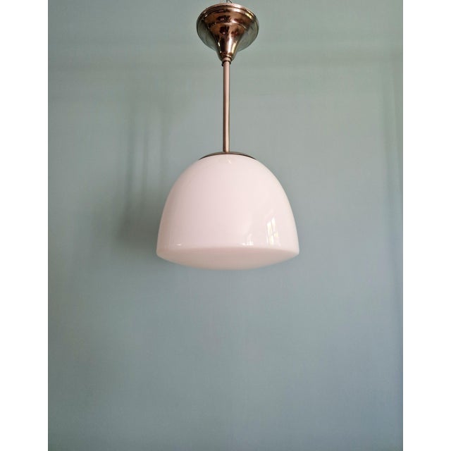 Silver Bauhaus Pendant Light in Chromed Metal with White Opaline Glass Globe, 1930s For Sale - Image 8 of 9