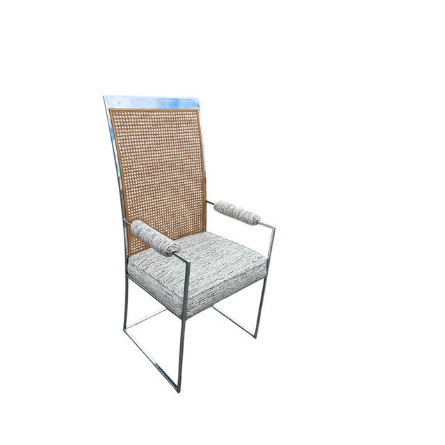 Milo Baughman Set of Eight Milo Baughman for Thayer Coggin Chrome and Cane Dining Chairs For Sale - Image 4 of 8