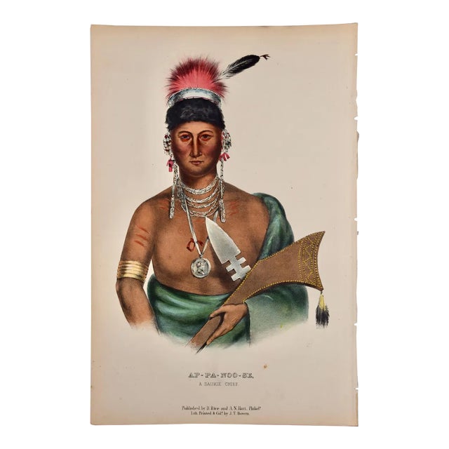 Ap-Pa-Noo-Se, a Saukie Chief: Original Hand-Colored McKenney & Hall Lithograph, 1848 For Sale