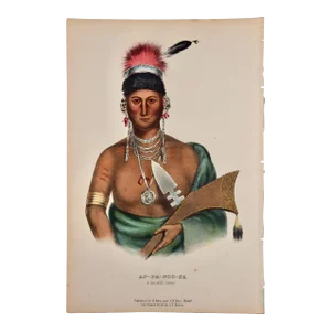 Ap-Pa-Noo-Se, a Saukie Chief: Original Hand-Colored McKenney & Hall Lithograph, 1848
