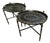 Late 20th Century Pair of Oval Tole Tray Tables With Folding Stands Chinoiserie Style Regency Black Gold Contemporary Décor For Sale