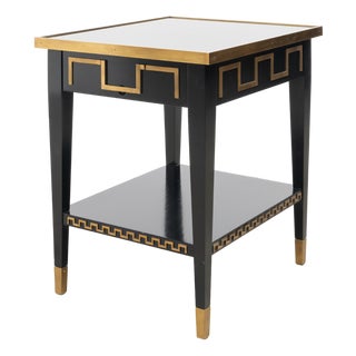 Black Laquer and Brass Greek Key End Table For Sale