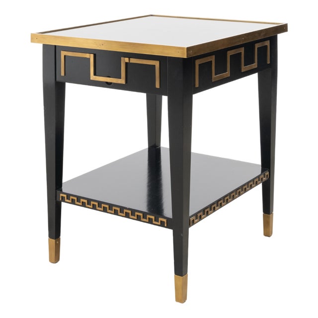 Black Laquer and Brass Greek Key End Table For Sale