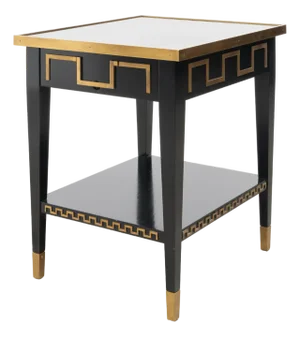 Black Laquer and Brass Greek Key End Table