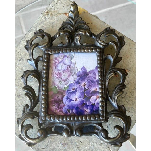Circa 1980 Baroque-Style Bronze & Gilt Acanthus Leaf Cast Iron Easel Back Picture Frame For Sale - Image 9 of 12