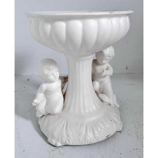 Vintage White Dual Cherub Pedestal Bowl For Sale - Image 4 of 12