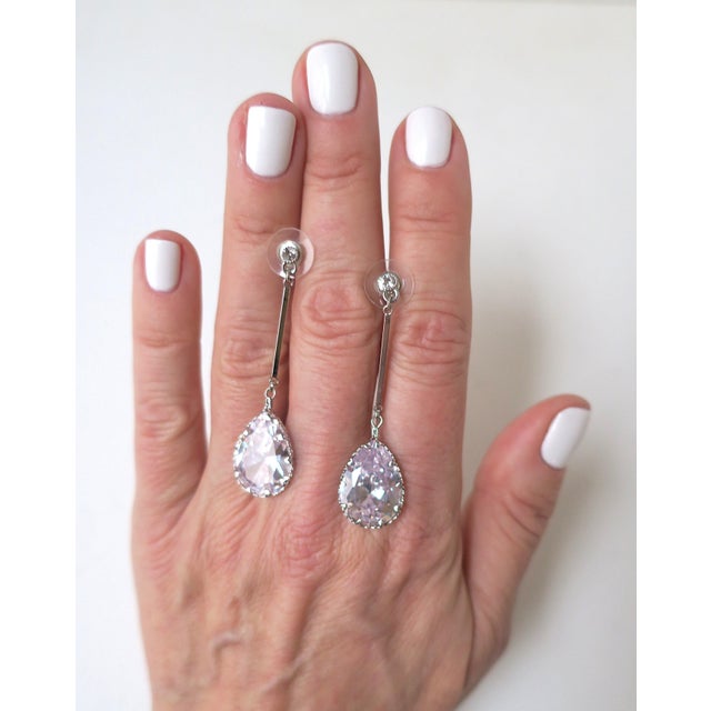 Metal Late 20th Century Diamond-Esque Pear Dangle Drop Earrings, Pair For Sale - Image 7 of 12