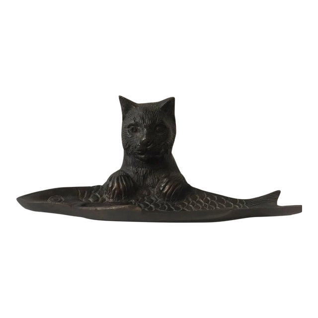 1980s Bronze Cat & Fish Pen Tray For Sale