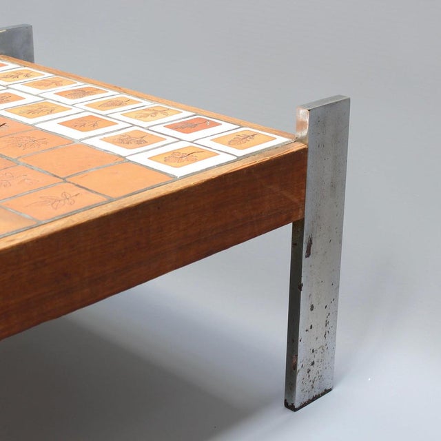 Vintage French Coffee Table with Leaf Motif Tiles by Roger Capron, 1970s For Sale - Image 16 of 18
