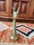 Stylish vintage brass giraffe sculpture with textured detailing and elegant form. Made in Taiwan for International Express...