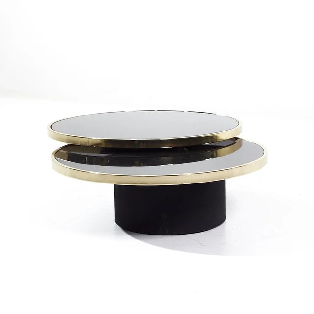 Design Institute of America Mid Century Black & Brass Revolving Two Tier Coffee Table For Sale In Chicago - Image 6 of 9