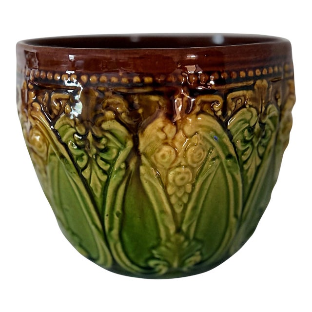 Antique Art Nouveau Majolica Jardinière by Weller Art Pottery For Sale
