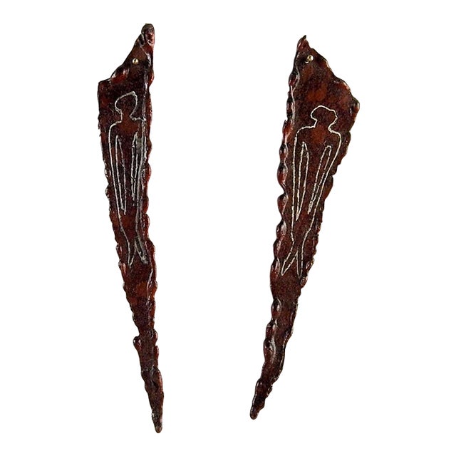 Studio Made Brutalist Steel Painted Etched Earrings For Sale