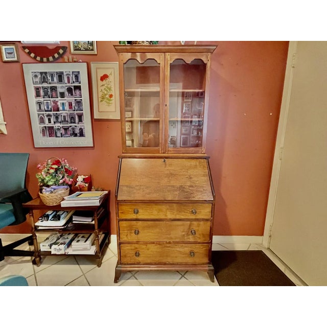 Early 20th Century Maple Slant Front Secretary Desk With Bookcase Hutch For Sale - Image 13 of 13