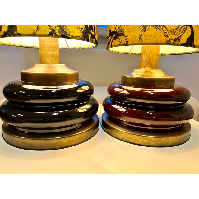 The price applies to both lamps including lampshades. Pair of lamps with elegant glass feet and high shades. Ideal...