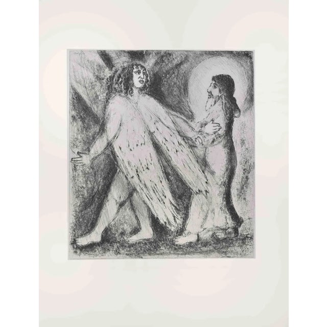 Marc Chagall, Angel Leading Elijah, Etching, 1956 For Sale