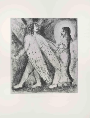 Marc Chagall, Angel Leading Elijah, Etching, 1956