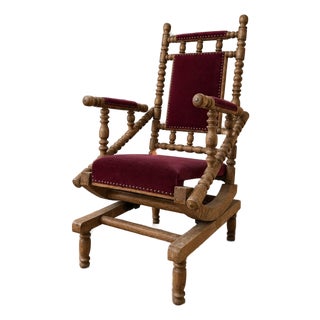 Danish Oak Highback Platform Rocking Chair in the Manner of Henning Kjærnulf, Circa 1970s For Sale