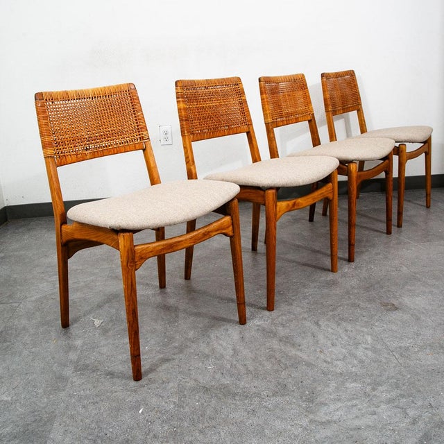 Mid Century Modern Dining Chairs Set 4 E. Knudsen White Oak Brown Cane Restored For Sale - Image 12 of 12