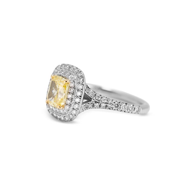 Tiffany and Co. Tiffany & Co. Soleste Platinum 18k Gold Intense Yellow Diamond Engagement Ring, Size 6 For Sale - Image 4 of 9