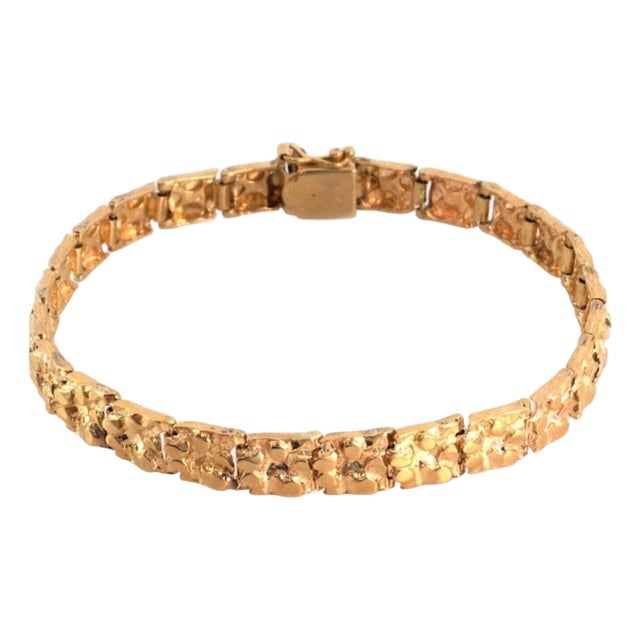 Mid 20th Century Nugget Rectangular 14k Yellow Gold Link Bracelet 8" For Sale