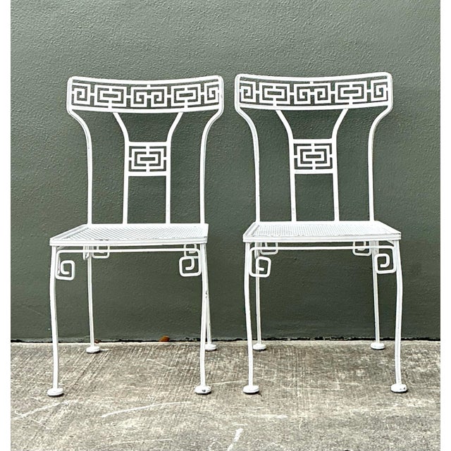 Vintage Salterini Greek Key Wrought Iron Dining Chairs, Attributed - A Pair For Sale - Image 10 of 12