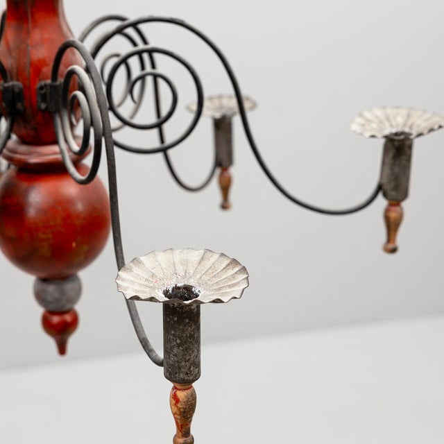 Early 20th Century Swedish Painted Wood & Wrought Iron Chandelier, 20th Century For Sale - Image 4 of 5