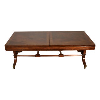 1930 English Regency Mahogany Banded Satinwood Coffee Table With Extending Leaf For Sale
