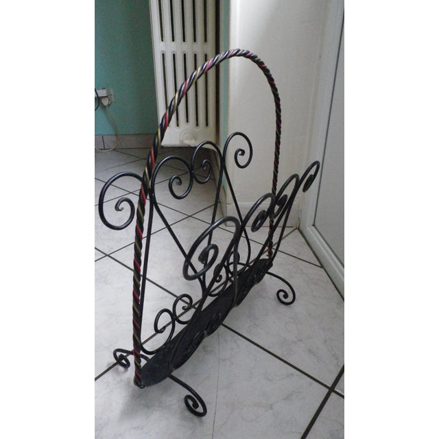 Magazine Racks in Wrought Iron, Wicker and Twisted Wire, France, 1960s-1970s, Set of 2 For Sale - Image 17 of 18