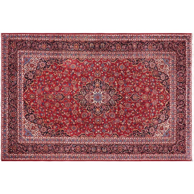 Red Shabby Chic Persian Red/Blue Wool Rug - 8'0'' X 11'11'' For Sale - Image 8 of 10