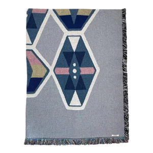 Rousseau Loom Fog Gray Geometric Woven Cotton Throw Blanket