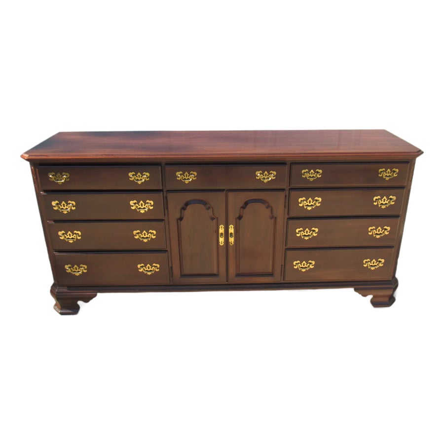 1980s Ethan Allen Dresser Chest Long Cherry Georgian Court | Chairish