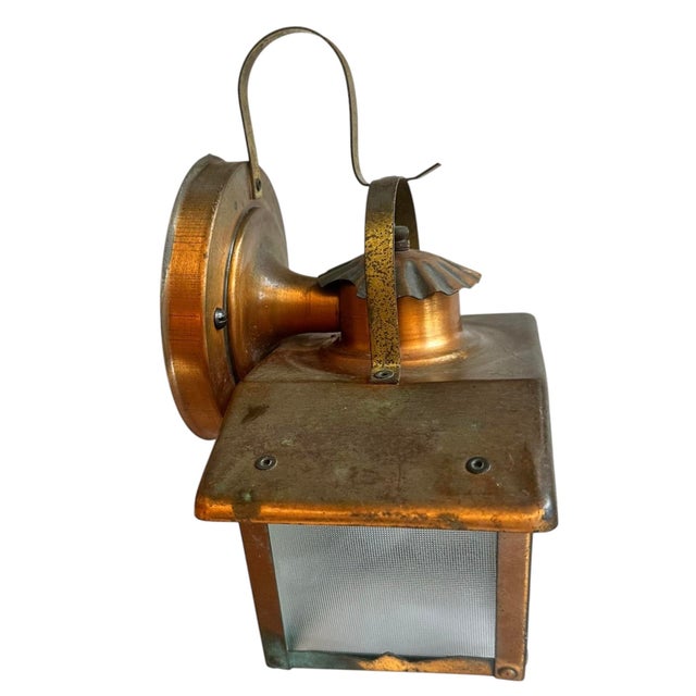 Copper and Frosted Reeded Glass Wall Sconce, Circa 1920 For Sale - Image 4 of 4