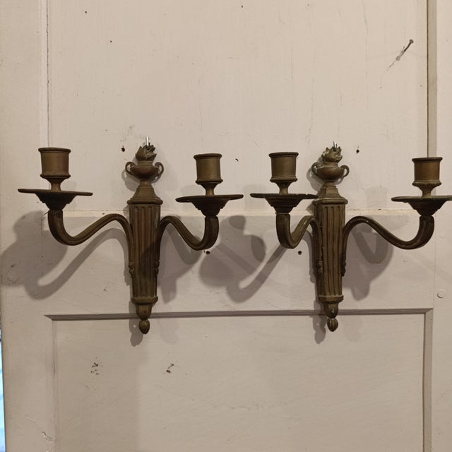 Louis XVI Neo-Classical French Bronze Wall Sconces, Set of 2 For Sale - Image 9 of 9