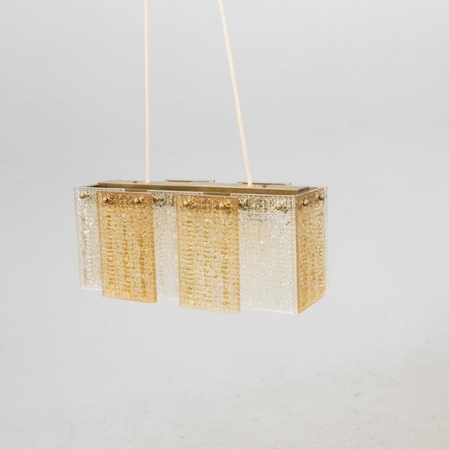 Orrefors Hanging Lamp in Glass & Brassb y Orrefors, Sweden, 1960s For Sale - Image 4 of 6