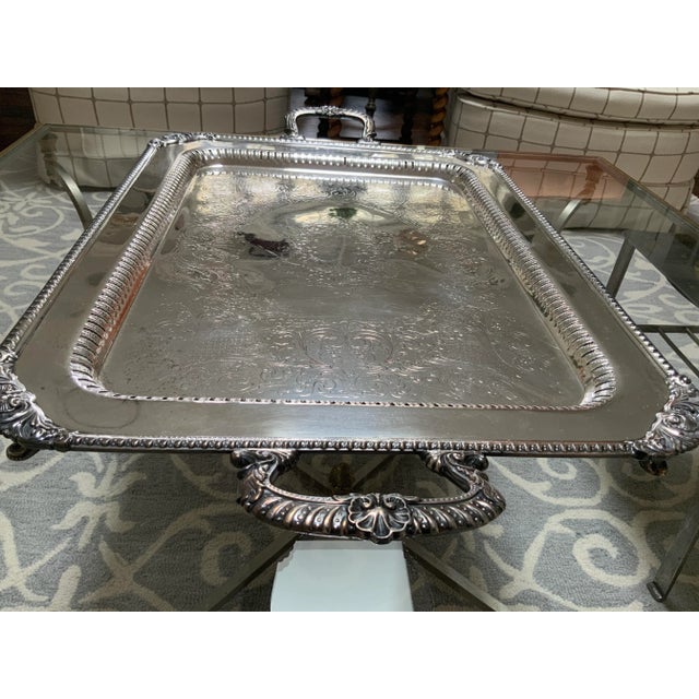 Metal 1920s Large English Silverplate Serving Tray For Sale - Image 7 of 13