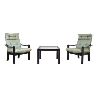 Mid-Century Danish Lounge Chairs and Coffee Table, 1970s, Set of 3 For Sale
