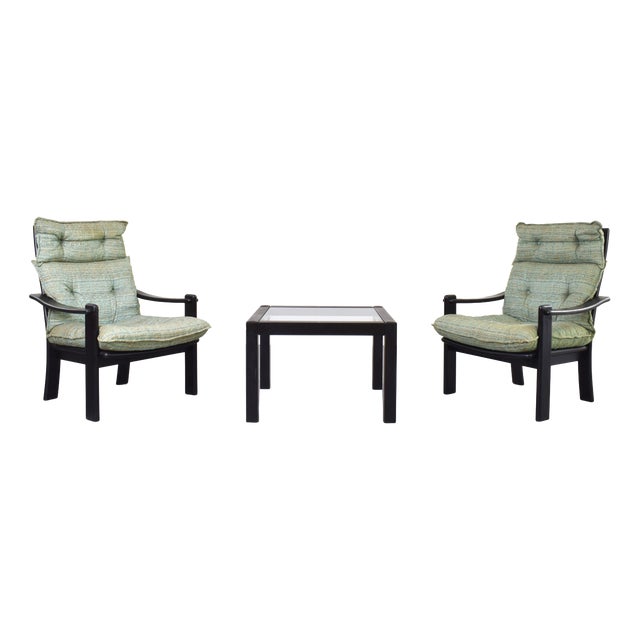 Mid-Century Danish Lounge Chairs and Coffee Table, 1970s, Set of 3 For Sale