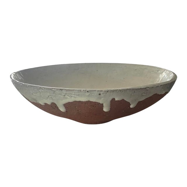 Large Handmade California Studio Pottery Bowl With Crackle and Drip Glaze 12" Dia. For Sale