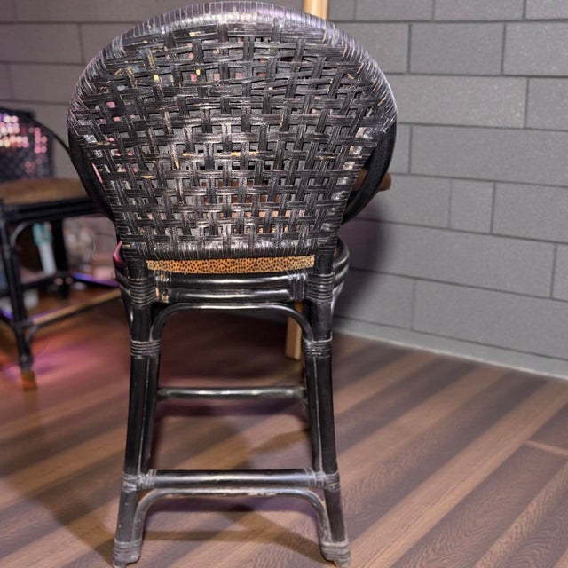 Palecek Designer Black Woven Rattan Cheetah Counter Stool Set For Sale In Los Angeles - Image 6 of 12