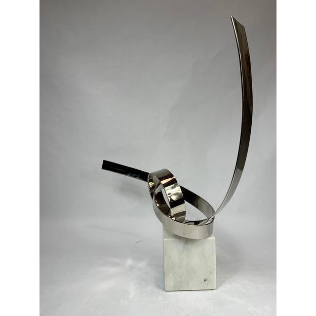 Mid-Century Modern Signed Abstract Metal Sculpture on Marble Plinth For Sale - Image 12 of 12